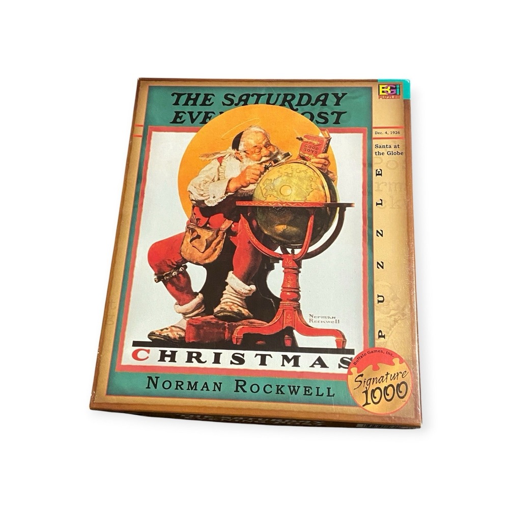 Norman Rockwell Santa At Globe Puzzle 1000 Pc Saturday Evening Post Christmas